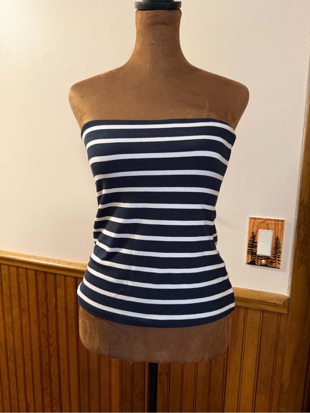 Madewell Navy and White Striped Strapless Tube Top